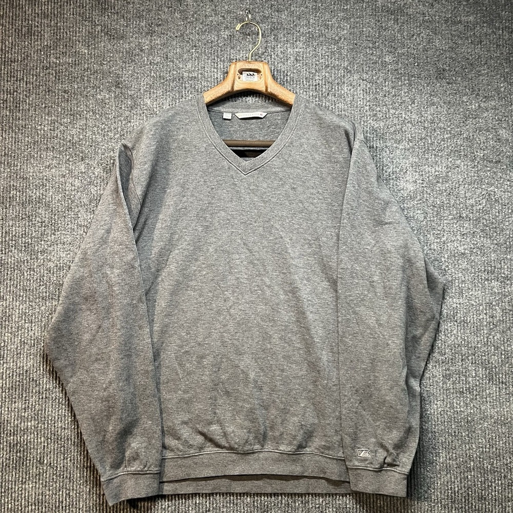 Cutter & Buck Sweater Mens 2XL Gray V Neck Long Sleeves Solid‎